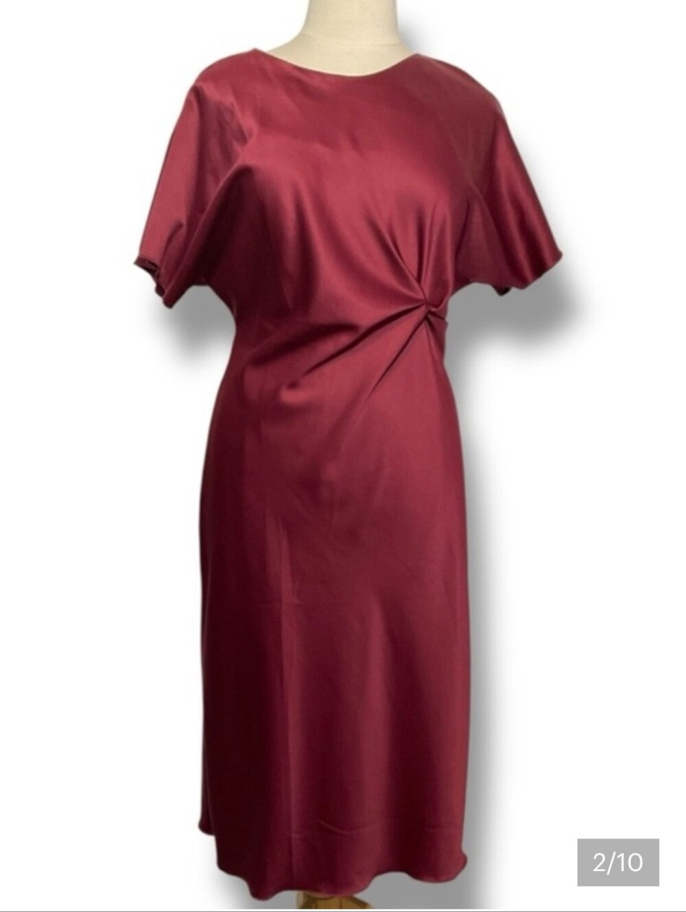 Saiph Satin Twist-Waist Midi Dress in Deep Burgundy Sz 1X But Fits Like L-XL - Picture 2 of 8